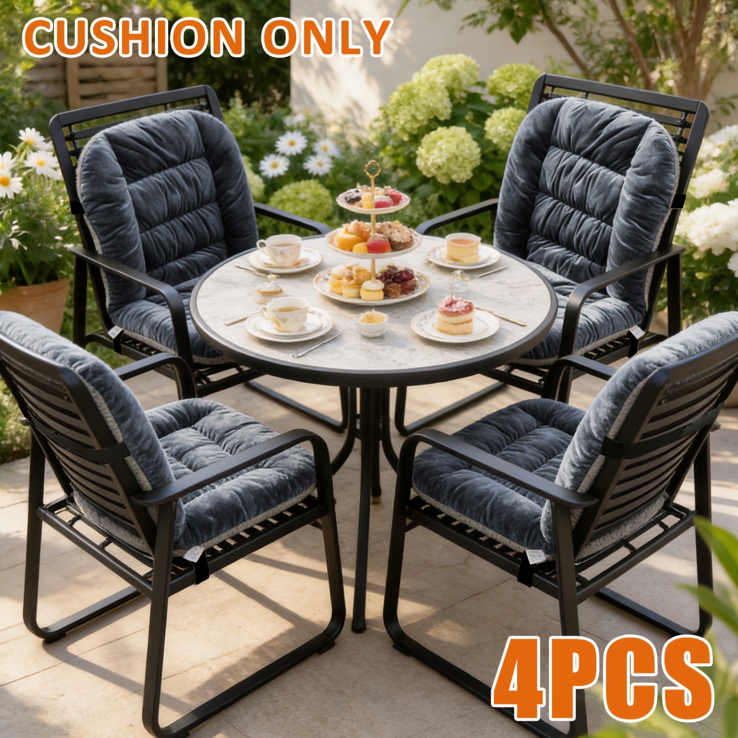 TEMU 4pcs Thickened Outdoor Chair Cushions With Backrest Support, Suitable For Patio Furniture, Soft And Comfortable, Suitable For Garden Loungers, ,