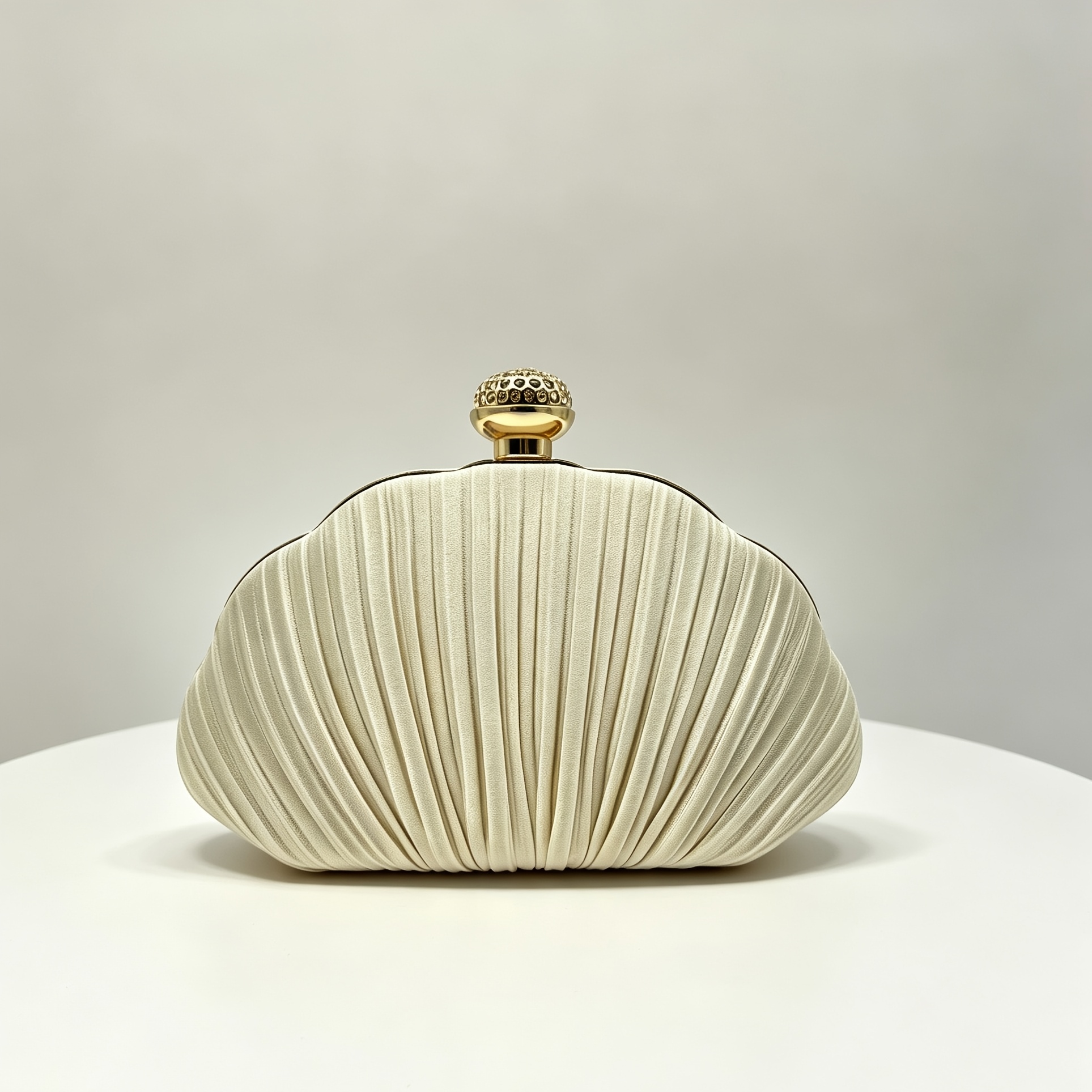 Seashell Pleated Satin Evening Bag with Rhinestone Closure