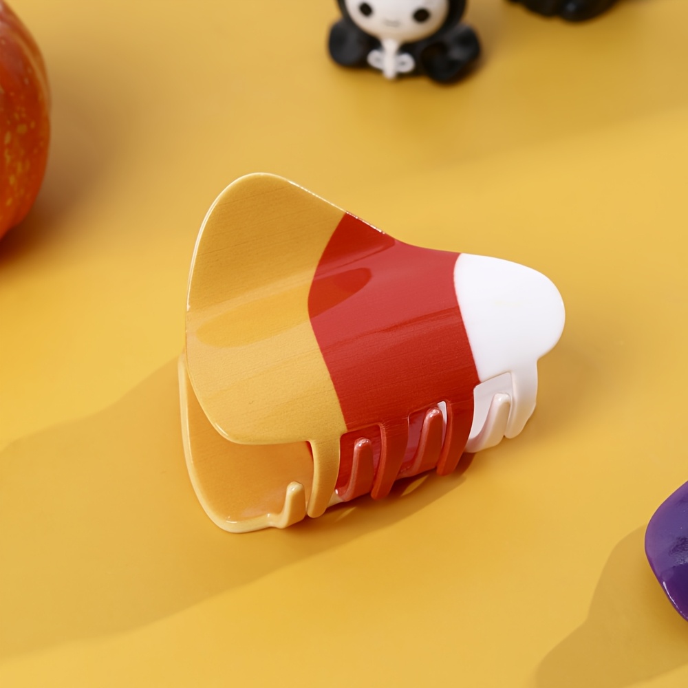 TEMU 1 Pack Halloween Candy Corn Shaped Hair Claw Clip, Striped Non Slip Hair Jaw Clip Women Holiday Party Hair Accessory