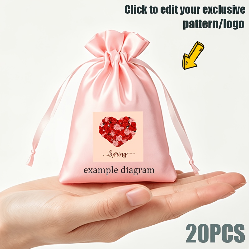 TEMU Cadeau pour elle/lui 20pcs Sacs cadeaux personnalisés à cordon en polyester avec motif/logo personnalisé. Sacs à bijoux personnalisables avec
