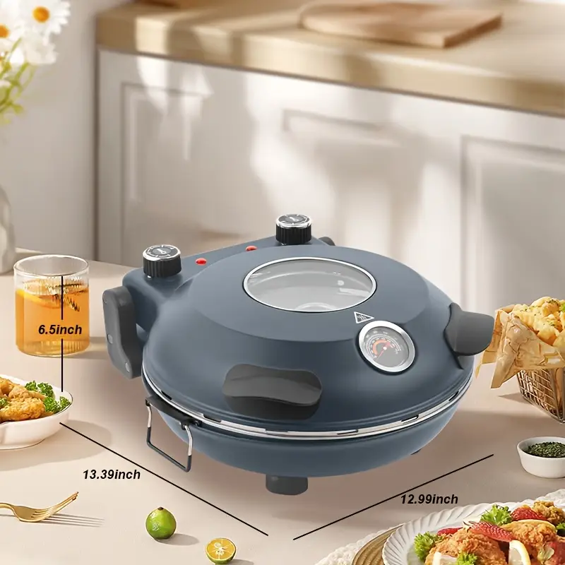 12 electric pizza oven 1200w 5 min dual knob speed settings 10 capacity indoor countertop oven with 2 step temperature step crust control 2 step fan control 2 step timer 2 step fan control 2 step timer Product details 1