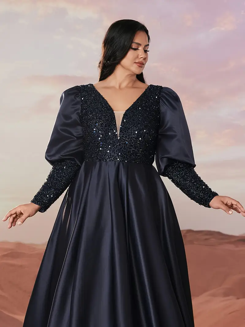 plus size dresses for gala dinner LaDivine Plus Size Long Formal Dress 7493C - Eggplant