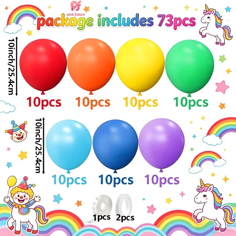 TEMU 73pcs Colorful Themed Balloon Party Decoration Kit, Including 7 Different Colored Latex Balloons, Suitable For Christmas, Halloween Birthday