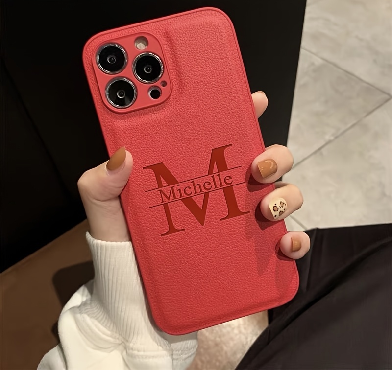Personalized Customized Initials Name Big Letter Phone Case for iPhone 16 15 14 13 12 11 Pro Max Luxury Laser Engraving Soft Faux Leather Shockproof DIY Engraved Gift Cover 16 15 14 Plus