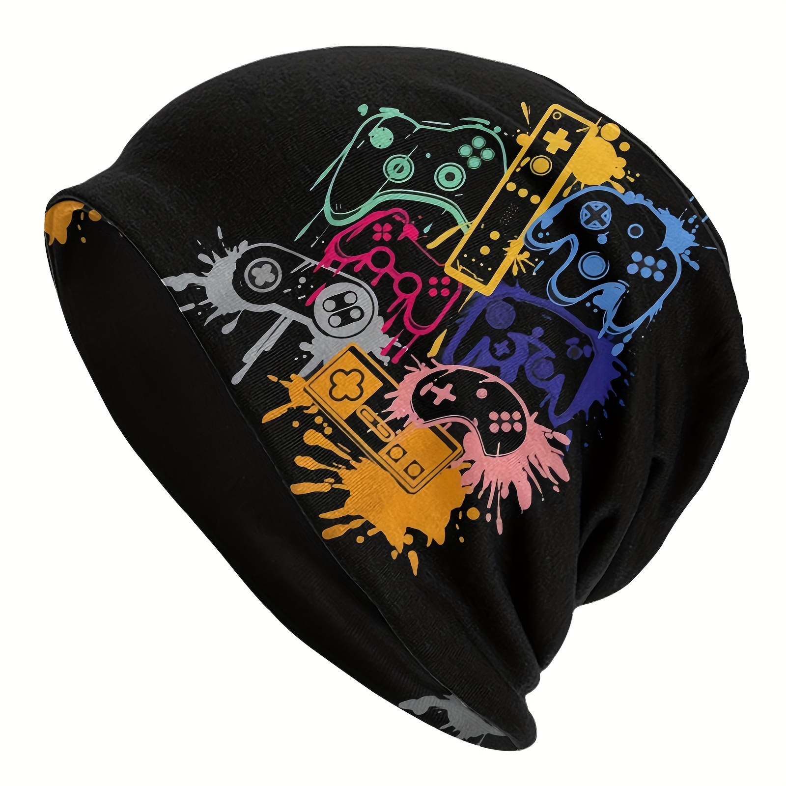 

1pc Polyester Game Console Print Beanie Hat - Funky Lightweight Skull Cap With Slight Stretch, Non-woven Fabric, 94% Polyester 6% Elastane, Hand Washable - Unisex Sports Beanie For Men And Women