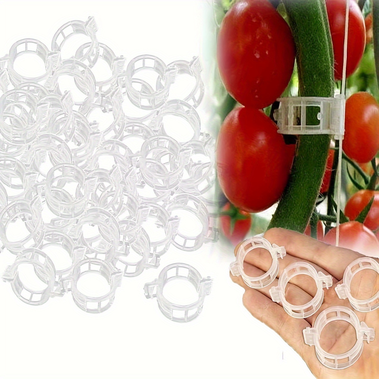 

100pcs Garden Plant Support Clips, Plastic Round Shaped Plant Stand, Checkered Tomato Vine & Seedling Climbing Buckles, Lightweight Hanging Fixing Clips For Indoor And Outdoor Garden Use