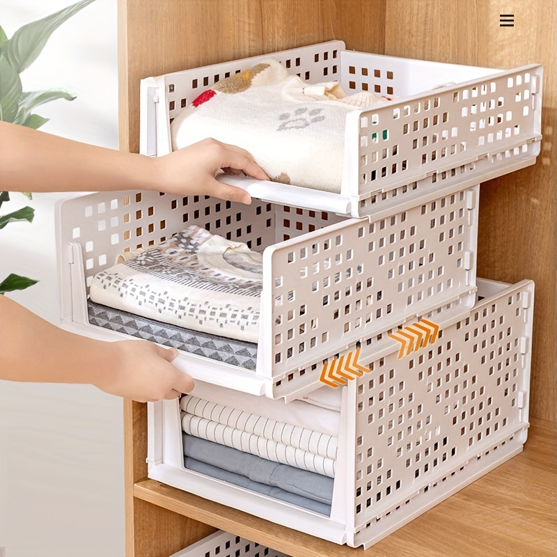 

1pc Stackable Wardrobe Storage Organizer Drawers, Plastic Closet Divider Shelves, Space-saving Clothes Holder Boxes For Bedroom, Home, Dorm - Contemporary Style, Versatile Use