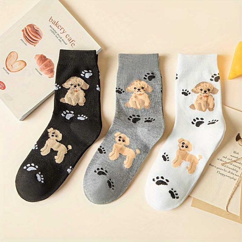 TEMU 3 Pairs Of Autumn/winter Cartoon Print Trendy Women's Mid-calf Socks, Versatile College Style Outdoor Wear Personality Women's Socks
