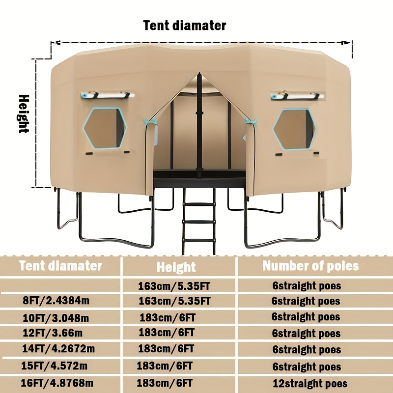 [Durable Trampoline Tent] Durable Nylon 1pc Trampoline Tent | 6 Ventilation Windows, UV Protection - Easy Assembly, Brown - Ideal for Halloween, Christmas, Thanksgiving, New Year, & Spring Festival