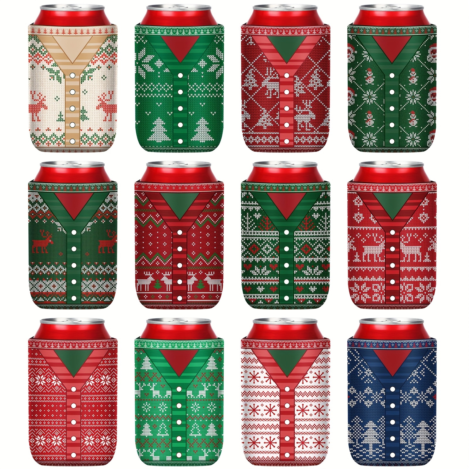 TEMU 24pcs Christmas Sweater Style Can Cooler Sleeves Holiday Can Insulated Covers Neoprene Funny Coolers For Party Supplies Beverages Bottle Drink,
