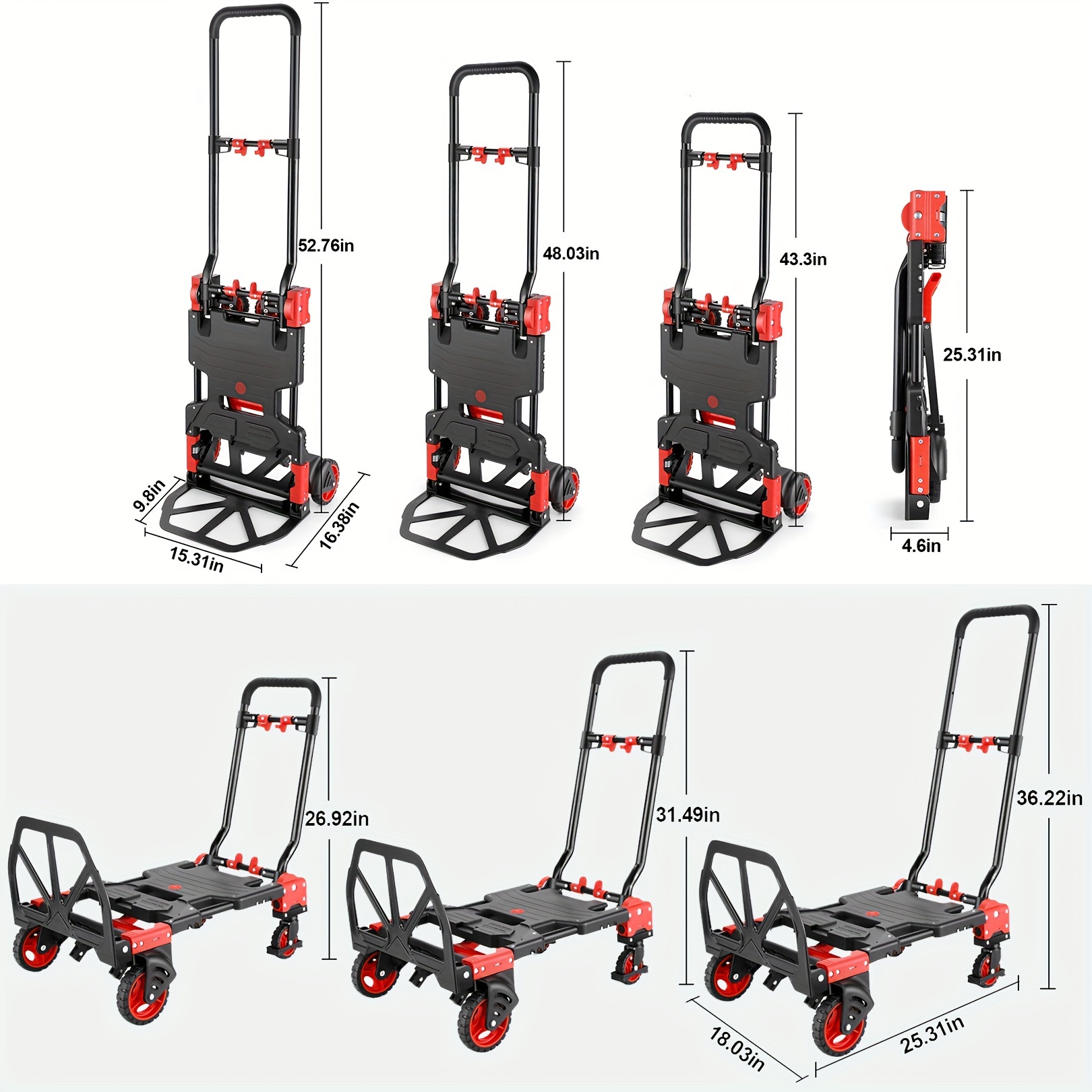 

2-in-1hand Truck Dolly Foldable With Folding Basket, 330lb Folding Hand Truck Heavy Duty Carrying, Combination Of 4 Wheels And 2 Wheels Convertible With Retractable Handle Dolly For Moving