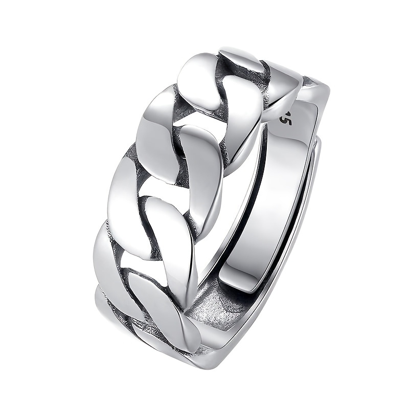 TEMU Adjustable Cuban Ring With 925 Silver Twist Chain, Unique And Stylish Design, Suitable For Men And Women, Suitable For Wearing On Index Finger