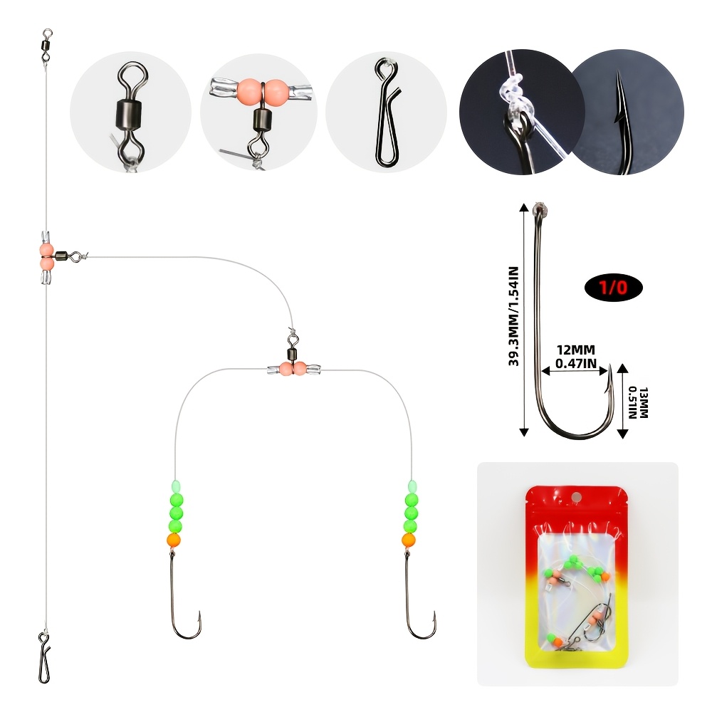E-shop 1 Pack -Rig für Meeresangeln mit Schwimmperlen Doppelhaken für