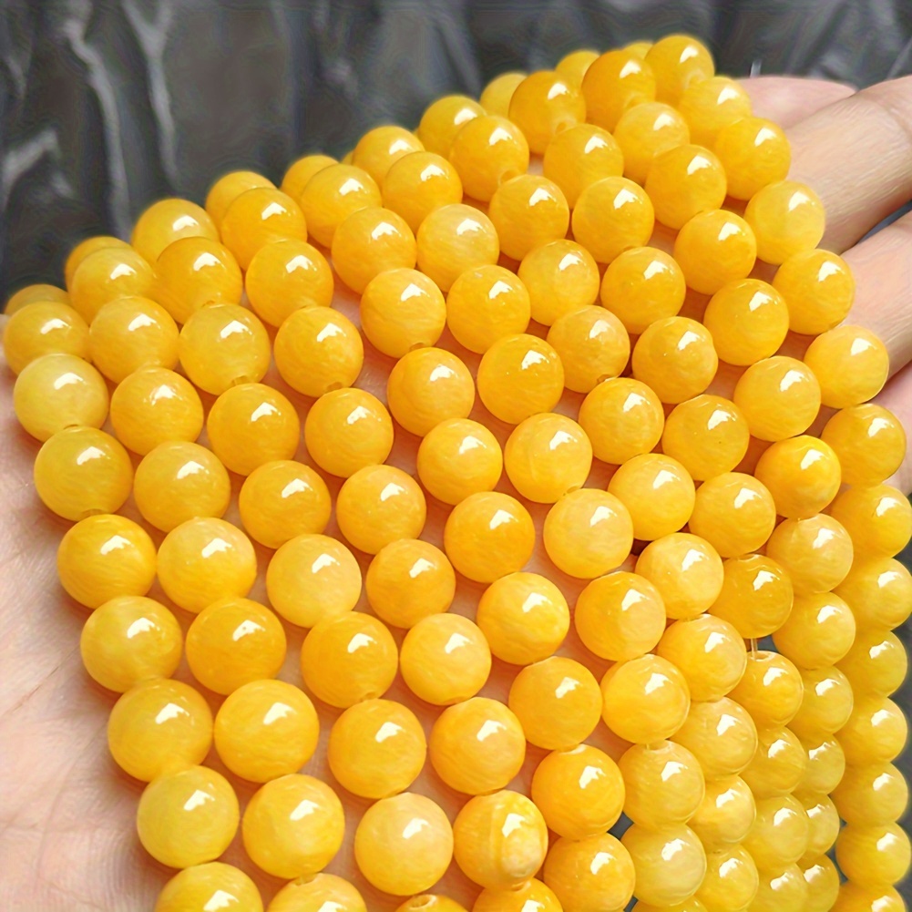 

6/8/10/12mm Natural Stone Dark Yellow Jade Stone Beads, Round Loose Spacer Beads For Jewelry Making, Handmade Diy Charm Bracelet Necklace Gift For Men