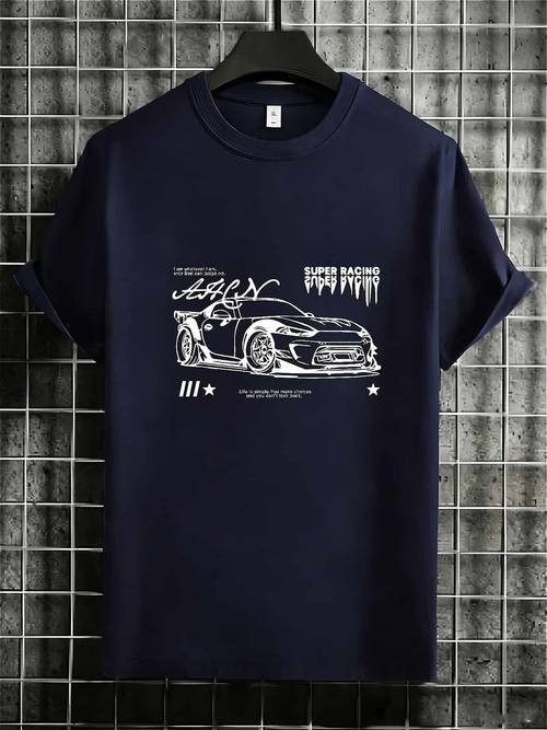 slika predmeta muška kratkih rukava s izrezom i printom grafike automobila, ležerna, idealna za dečka, svakodnevno nošenje, ulična moda, ljetna odjeća, poklon