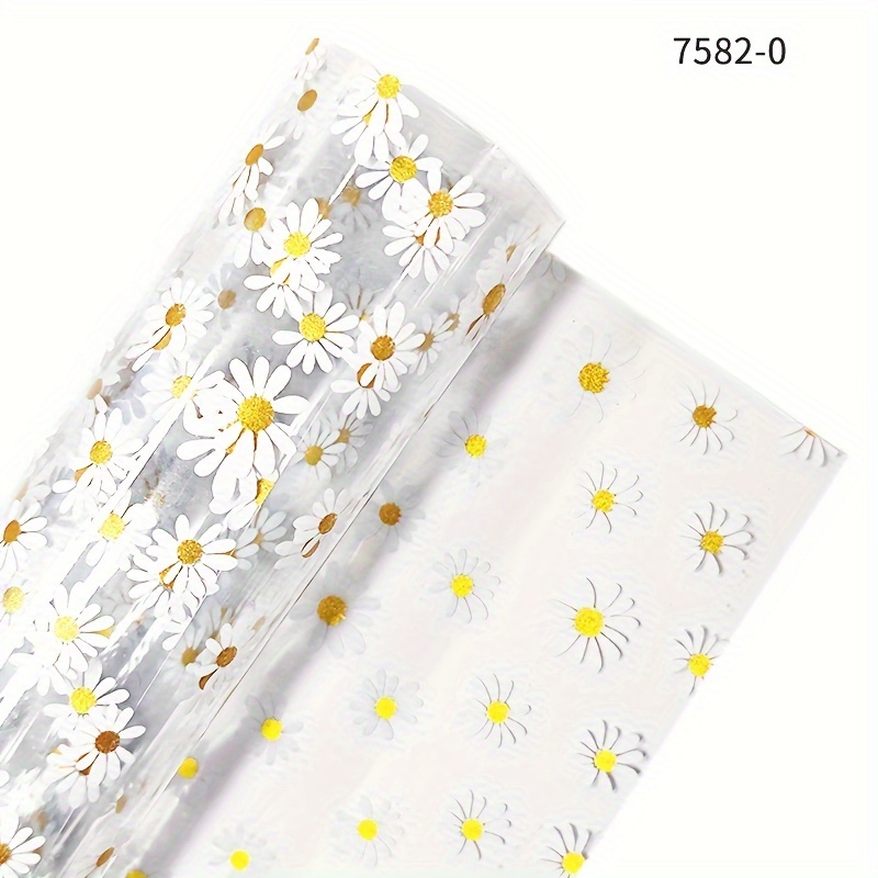Daisy Print Transparent Pvc Vinyl Fabric Roll - 12"x53" Waterproof Craft Leather For Diy Handbags, Cosmetic & Makeup Bags