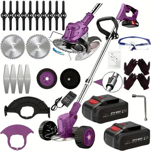 2025 home cordless electric lawn mower yard weeder cordless lawn mower with 3 models of blades and two high capacity lithium ion batteries lots of freebies suitable for lawn yard birthday gift for father husband