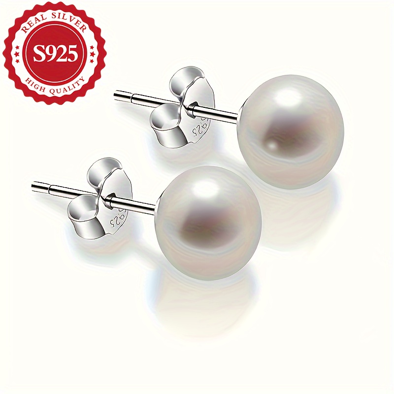 Image of A Pair, S925 Silver, Earrings For Women, 8mm, Gift For Mom, Gift For Lover, Daily Wear, Wedding, Hypoallergenic, With Silver Earplugs
