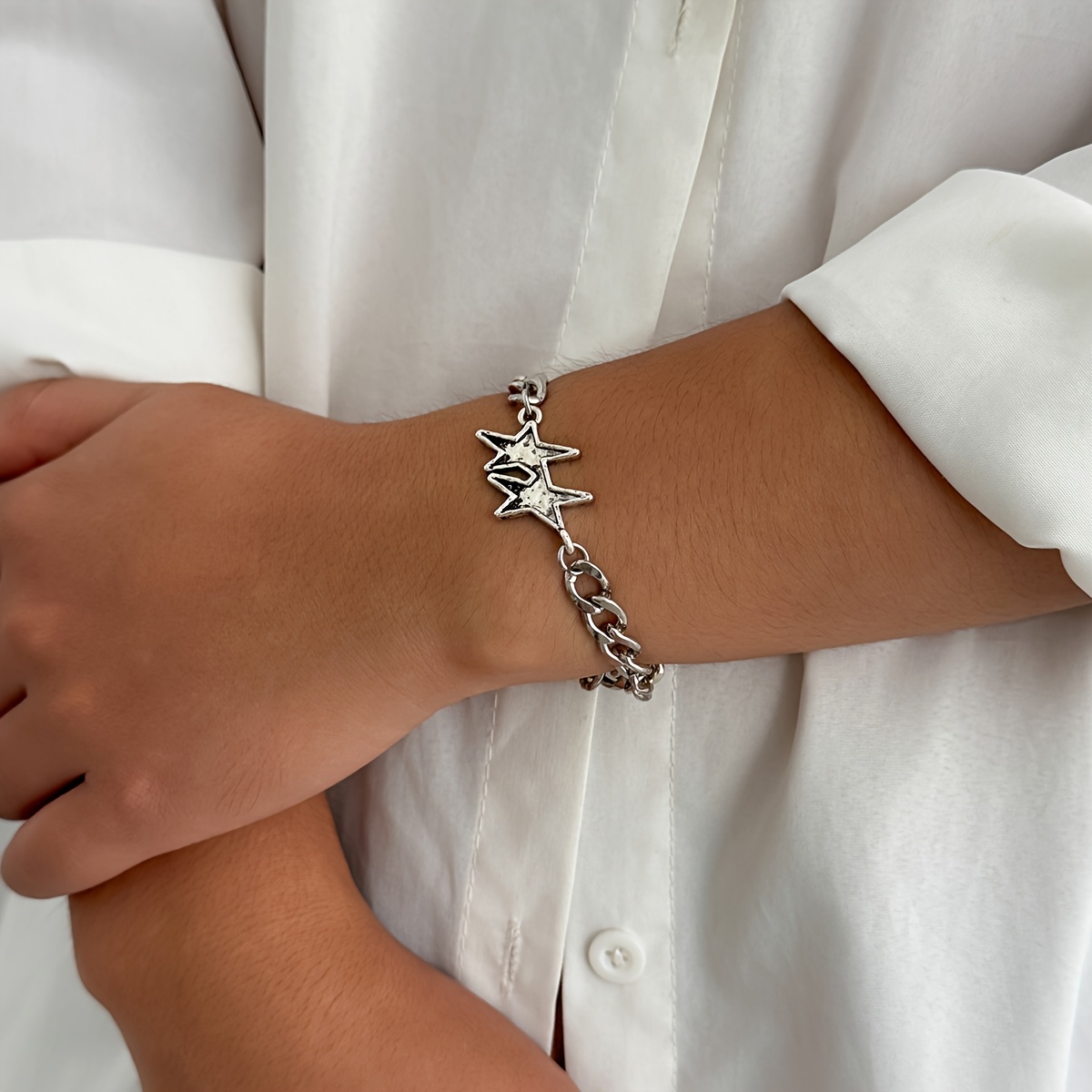 TEMU 1 pulsera de cadena NK con ranurado para hombre, accesorio de muñeca moderno y de moda en tendencia Hip-Hop