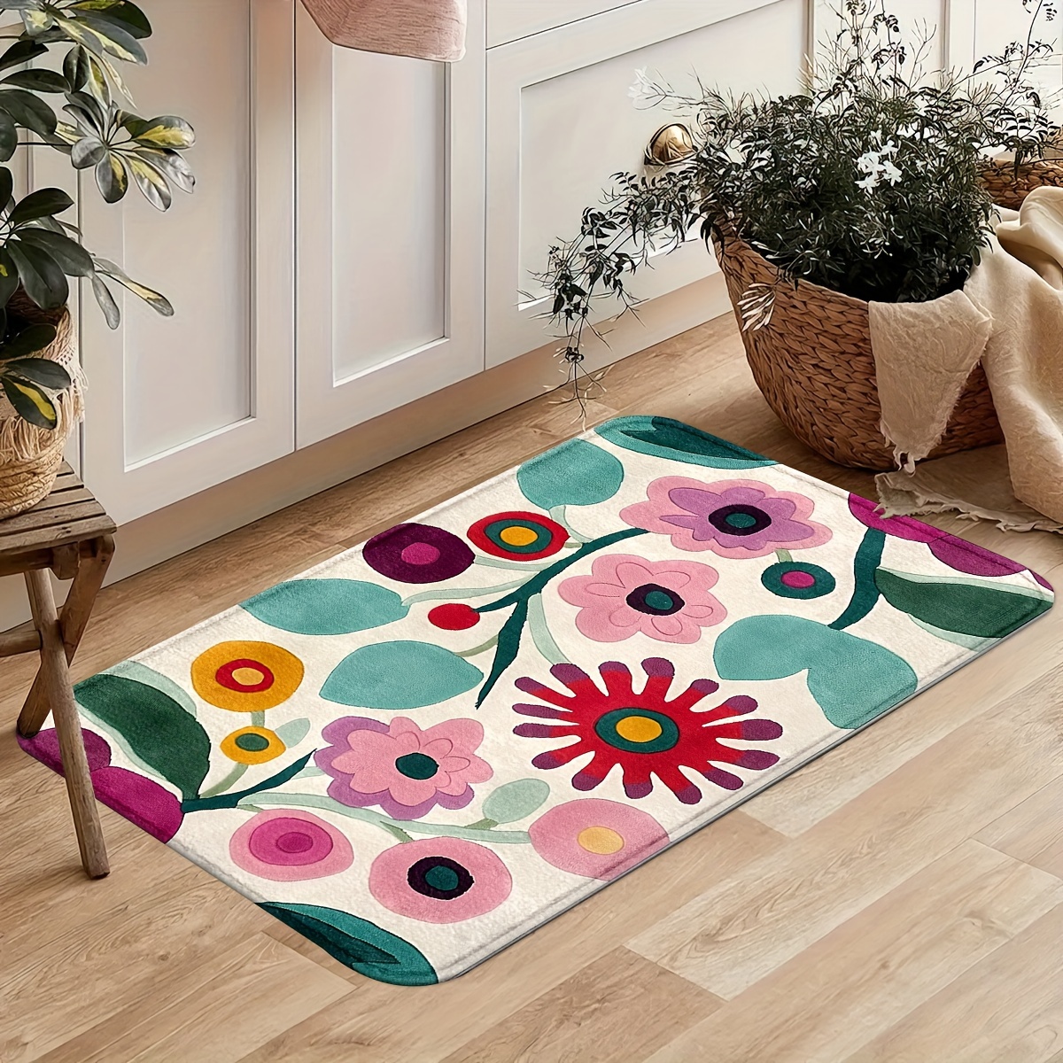 TEMU 1pc Colorful Blossoms Pattern Entryway Doormat, Machine Washable Rug, Indoor Outdoor Rug, Front Porch Door Mat, Easy To Clean Entry Carpet,