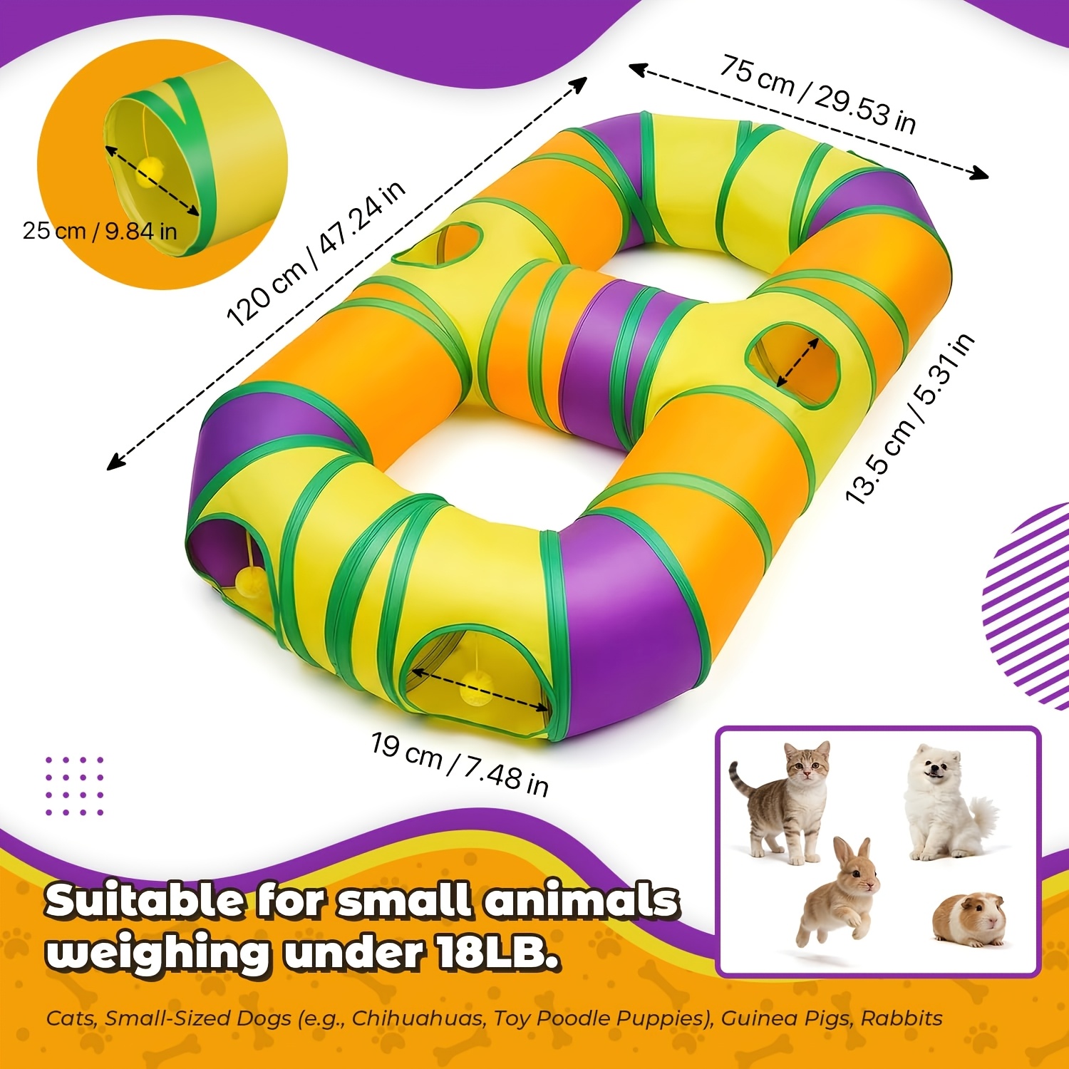 large collapsible play   for indoor cats featuring a maze design with hanging pom poms and interactive   suitable for kittens puppies rabbits   and guinea   Product details 1