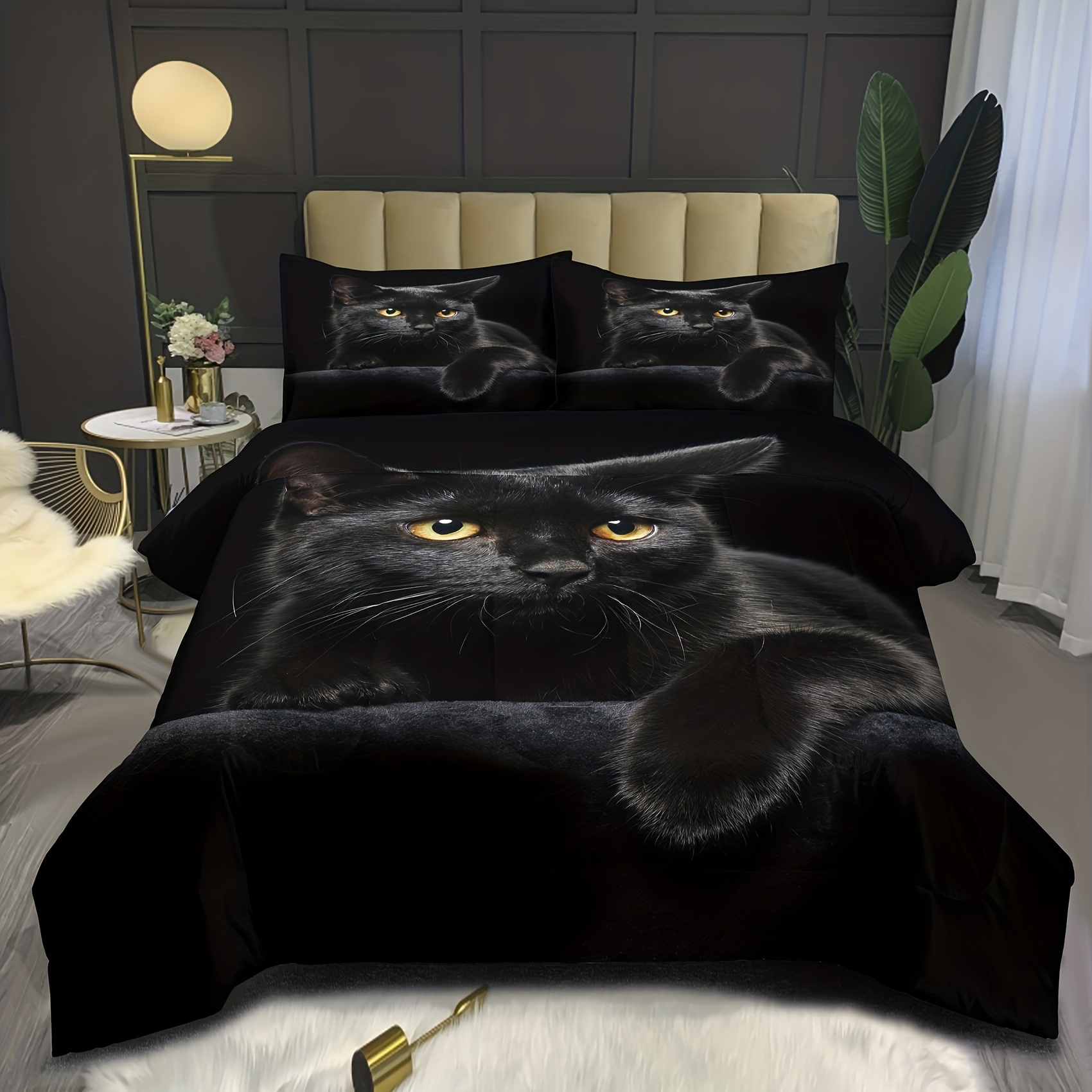 TEMU Modern Simple Black Cat Bedding Quilt Cover, Washable Microfiber Quilt Cover Soft And Comfortable Quilt Cover Two/three Piece Set