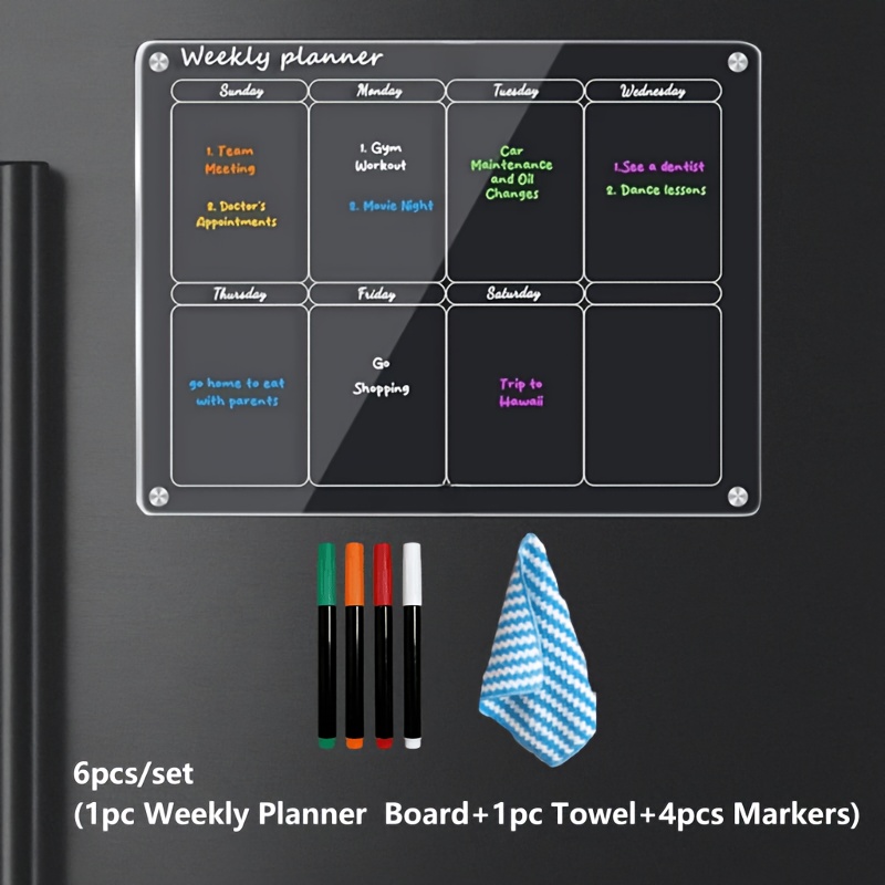 Image of Acrylic Magnetic Monthly And Weekly Calendar For Fridge, Clear Magnetic Dry Erase Memo Board For Fridge, Reusable Meal Planner Clear Weekly And Monthly Work Planning Board For Refrigerator, 40x30cm
