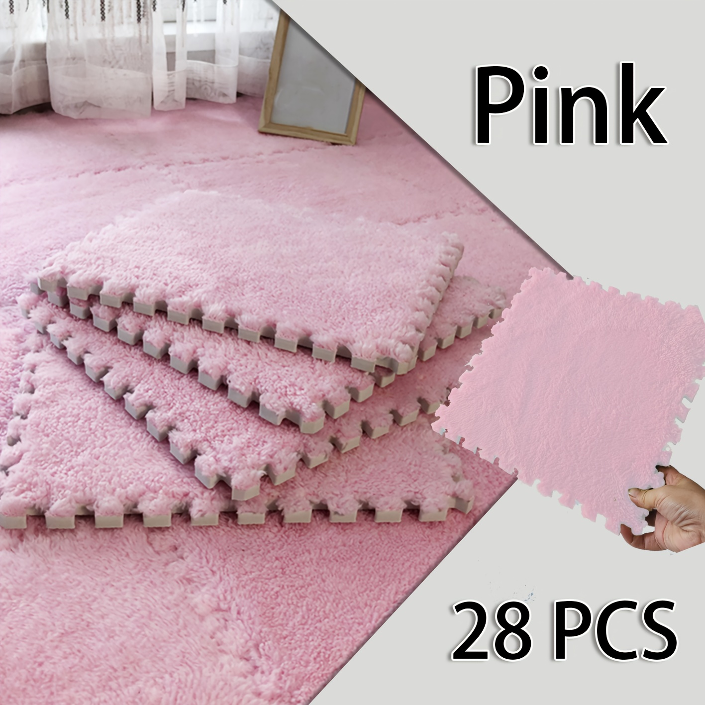 fluffy puzzle floor mat 14 28 60pcs set floral pattern square interlocking area set low pile braided machine made polyester eva washable indoor flooring for home decor suitable for playrooms living rooms bedrooms