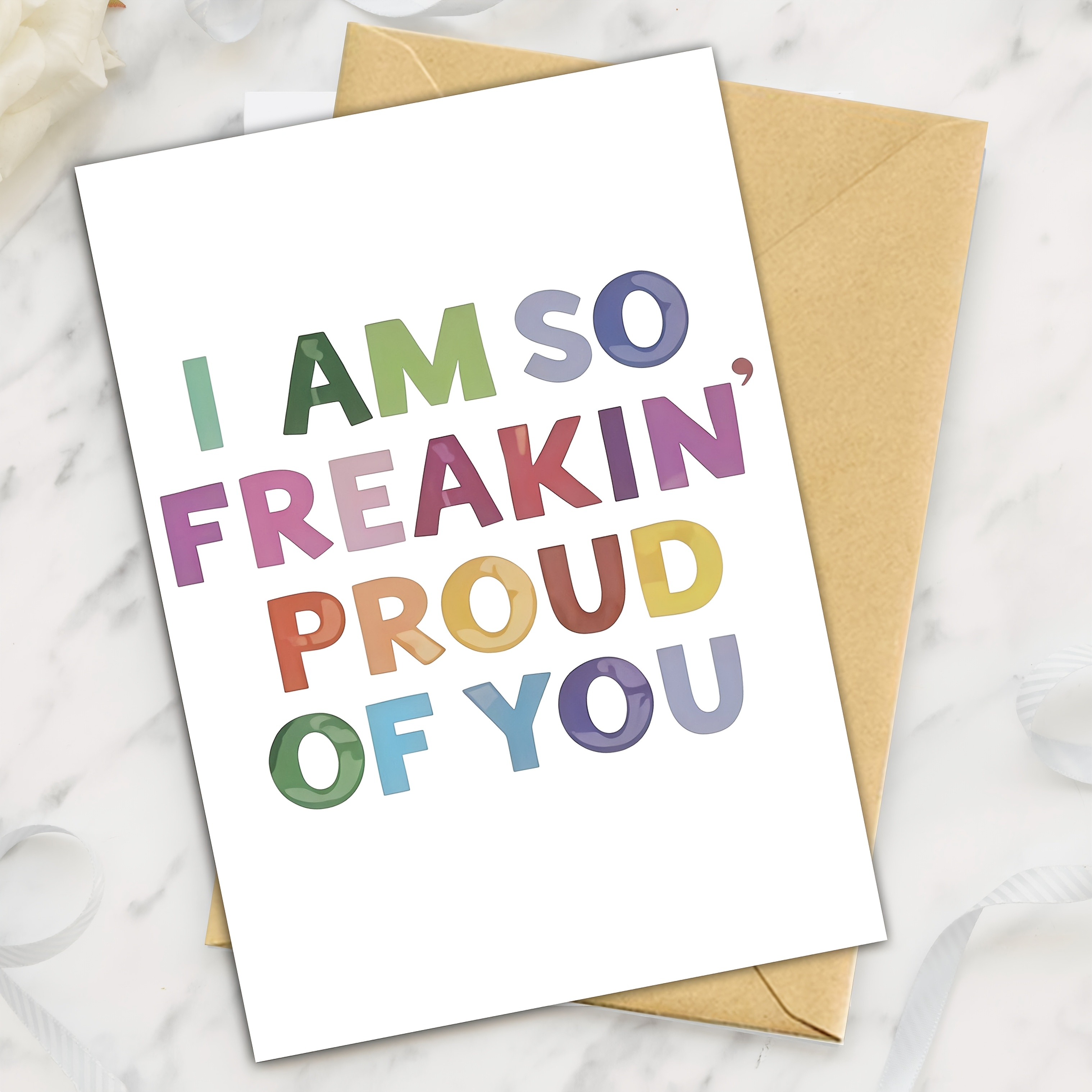 1 Fun "I'm So Proud of You" Encouragement Greeting Card - Colorful Graduation/Achievement Congratulations Card with Kraft Paper Envelope