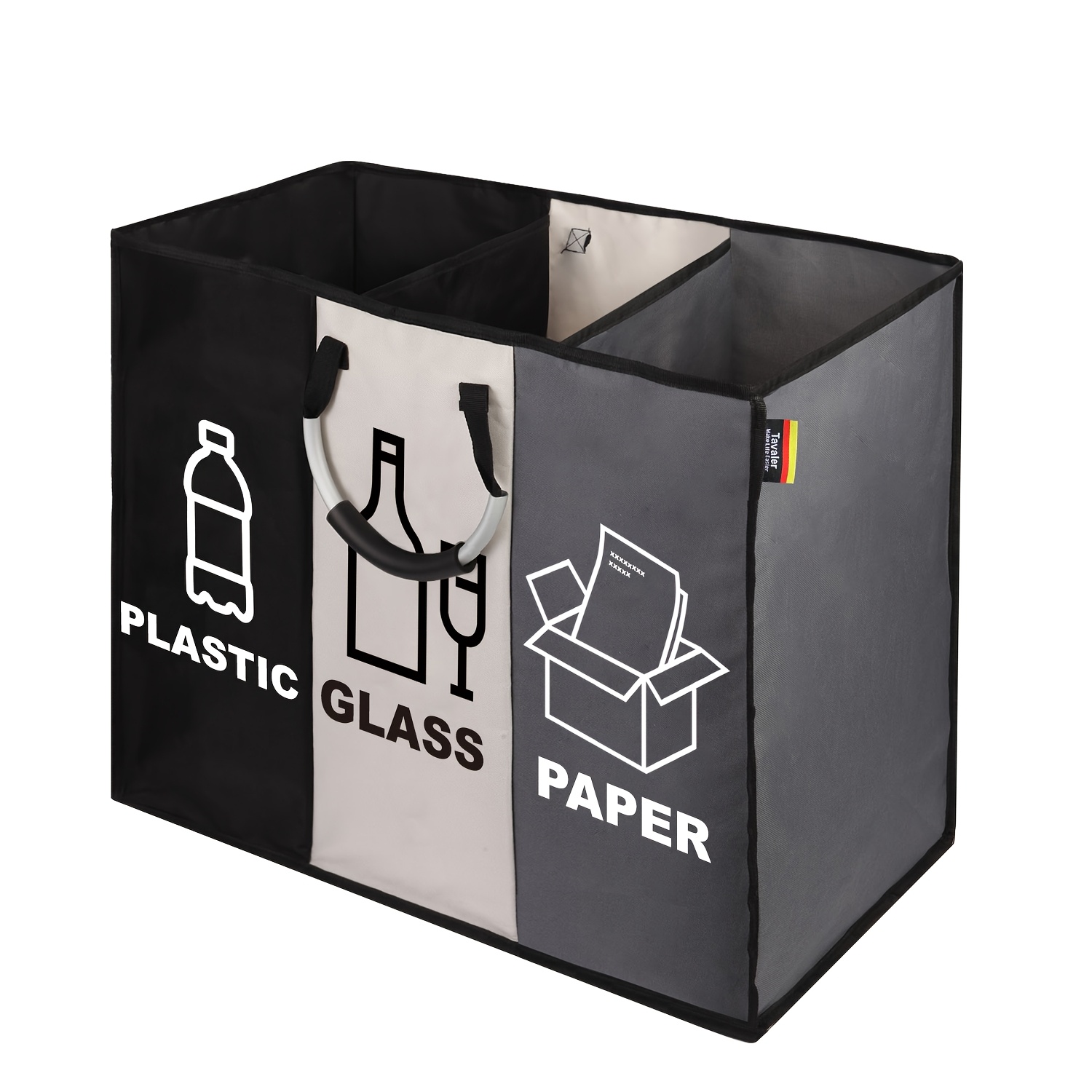 Tavaler 96l Large Capacity Thick Wear-resistant 3 Compartment Storage Bin, Stable Shaped Organizer For Bottles & Cartons, Reinforced Handle Foldable Basket