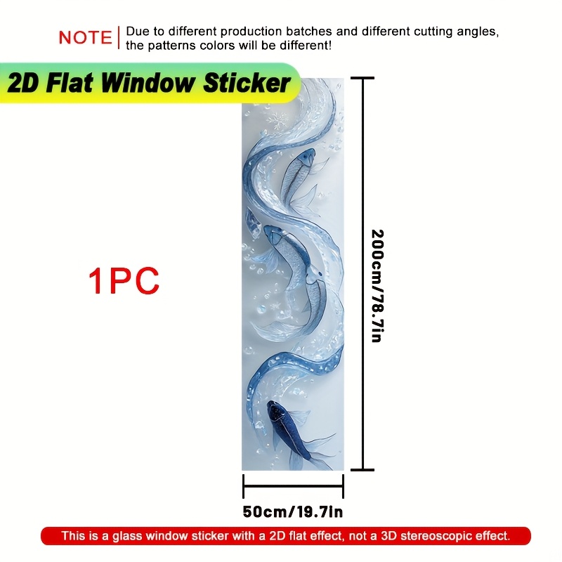 TEMU 2d Flat - 2d Flat - 1pc 2d Flat Window Sticker, The Design Pattern Is Fish Water Bubbles Snowflake Waves 50x200 Cm, Electrostatic Privacy Film,