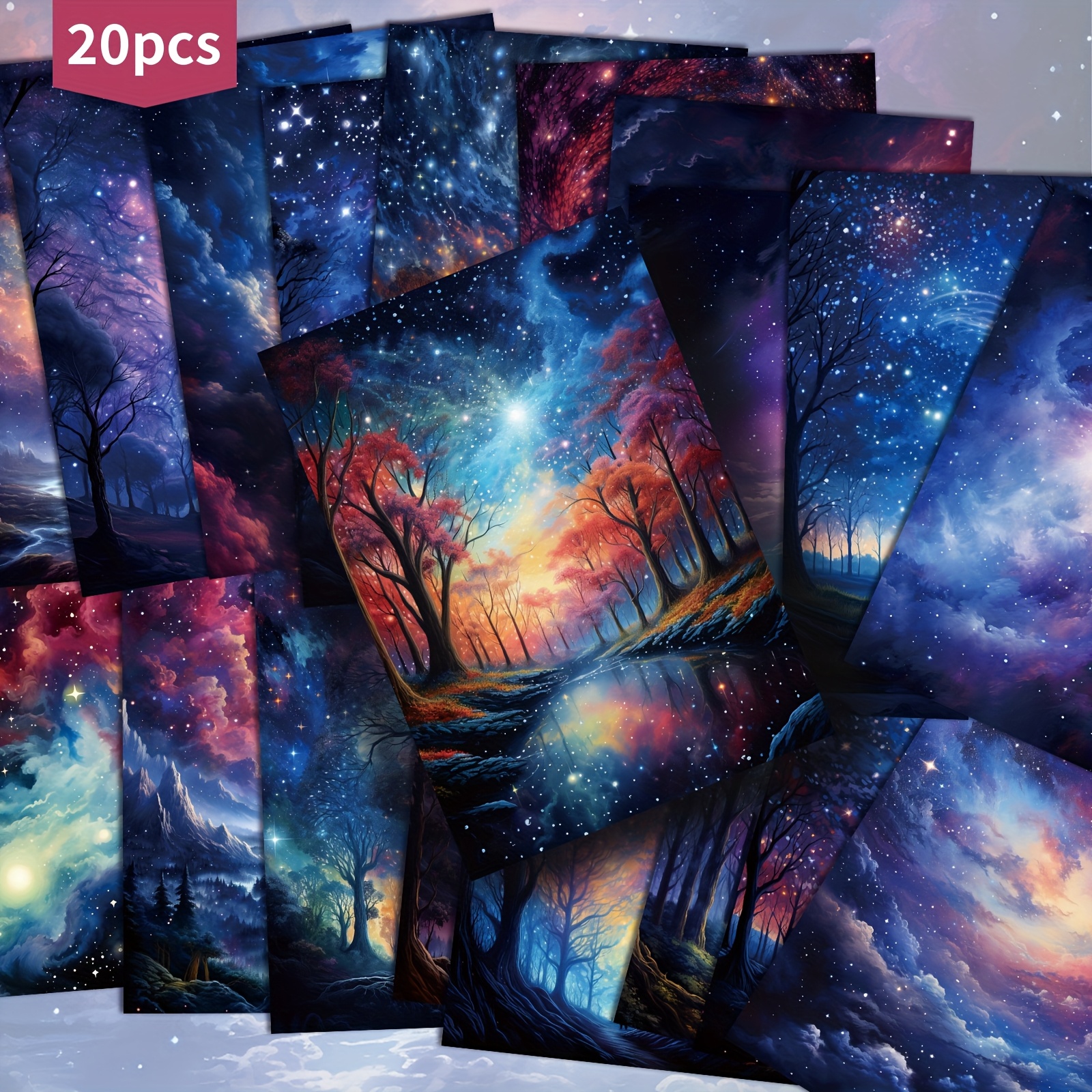 TEMU Ensemble de 20 cartes postales avec un motif de ciel étoilé, mesurant 4X6 pouces. Ces cartes postales sont parfaites pour le junk journaling,