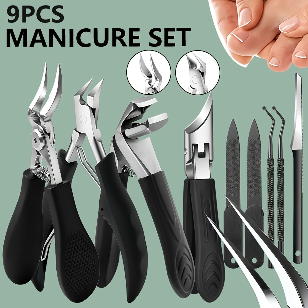 TEMU 9pcs Stainless Steel Nail Clipper Set, Extra-thick Toenail Clippers, Heavy-duty Toenail Clippers For Seniors, Suitable For Thick Toenails,