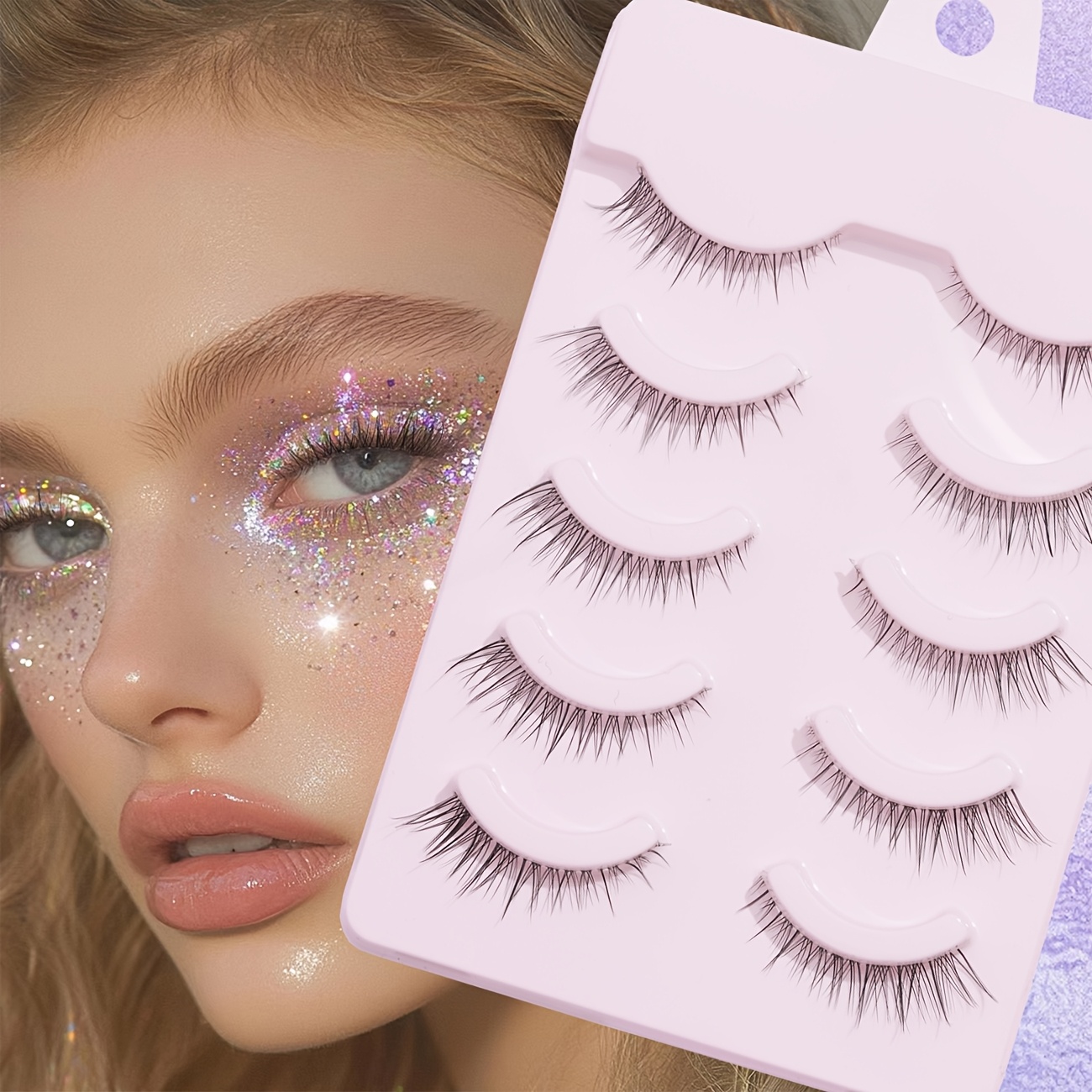 

5 Pairs Qhj-2302b False Eyelashes Set - Natural, Cat Eye, Doll, Styles, Hypoallergenic, 6-9mm & 13-15mm Mixed Lengths, , Transparent Stem, Long & Design For Daily & Sweet Dating Looks