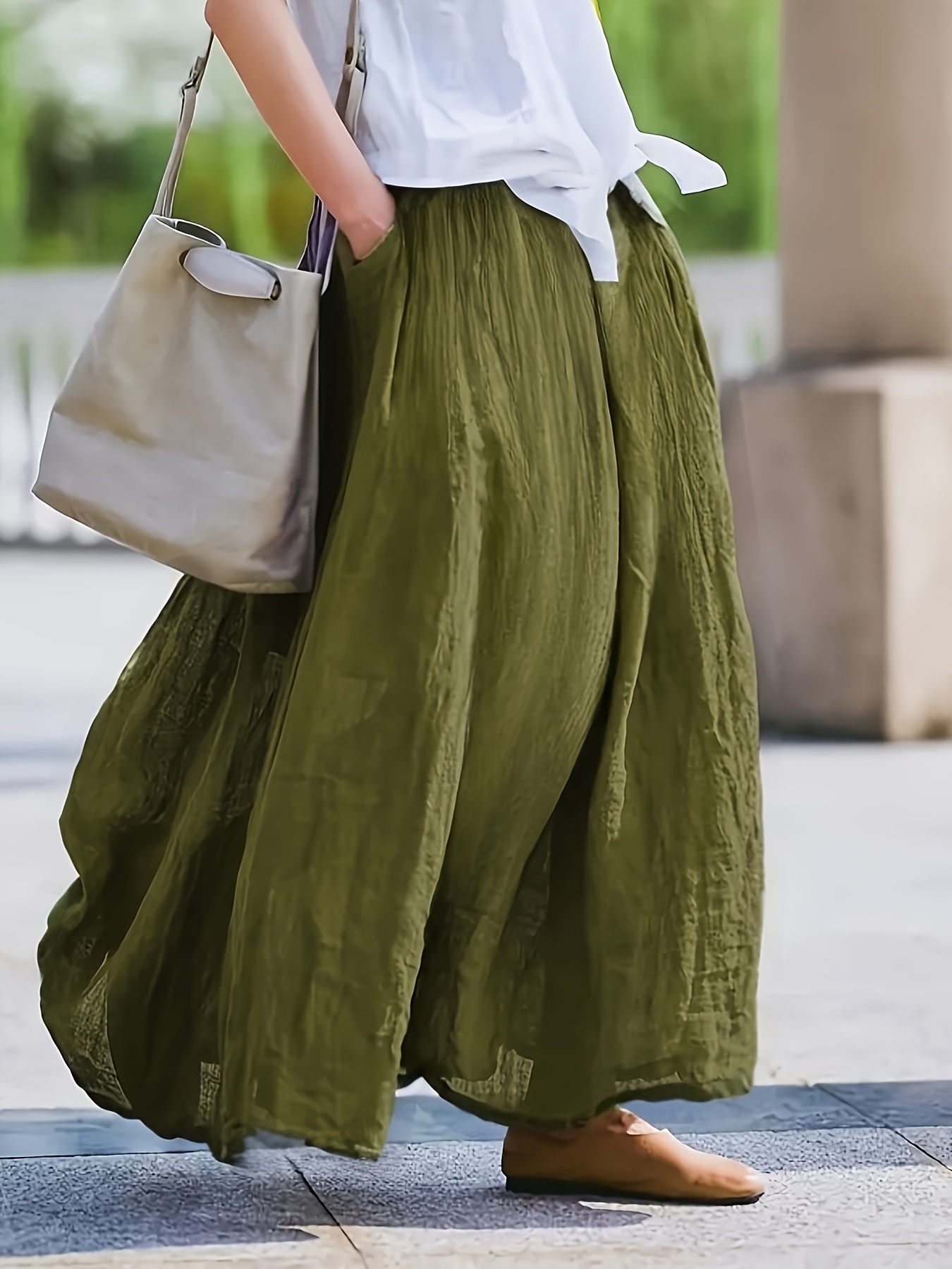 Women'S Lavender Purple Retro Style Long Skirt - Breathable Polyester, Loose Fit with Pockets, Elegant Casual Design for Spring/Summer, Casual Attire|Vintage Style Skirt|Polyester Fabric