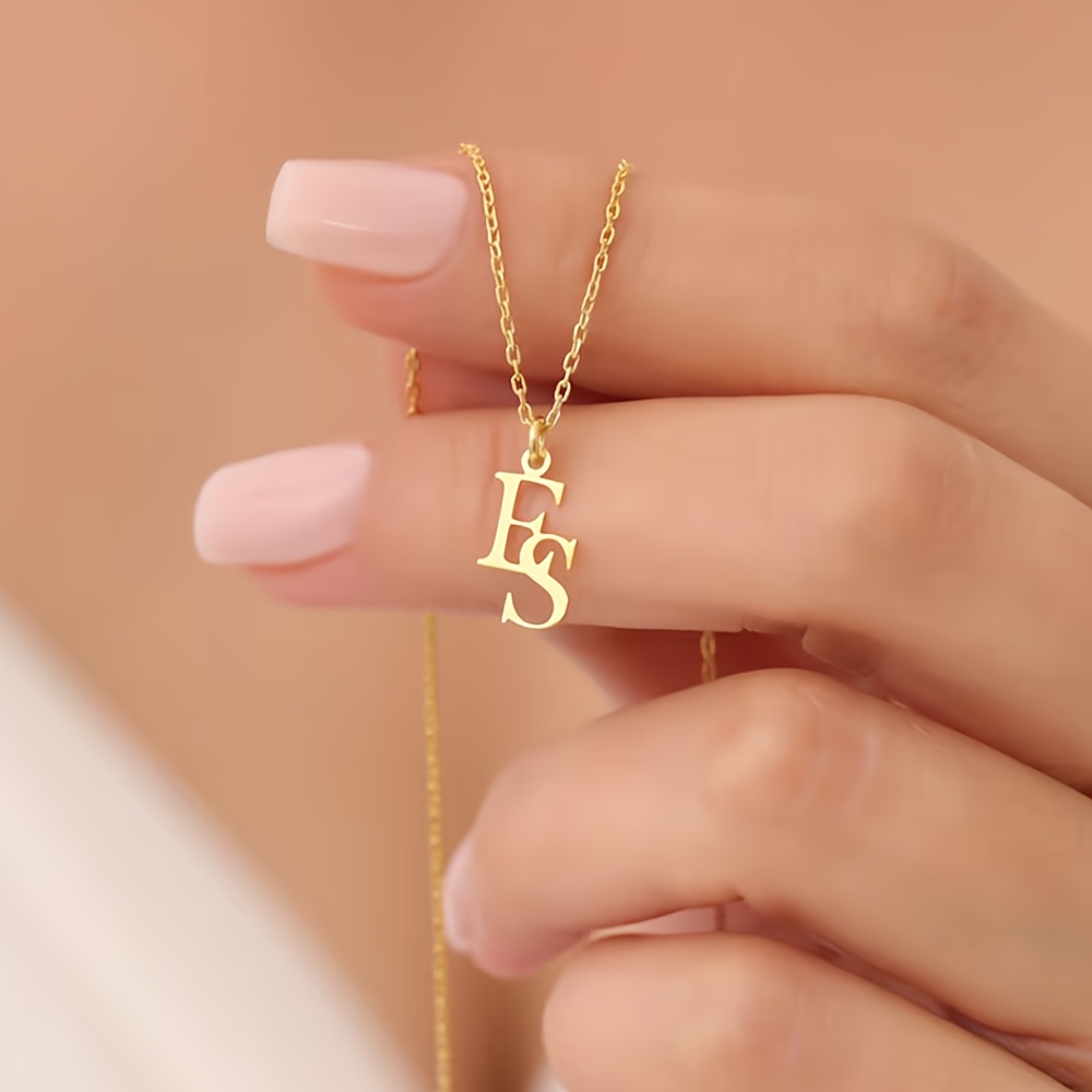 TEMU Customized Interlocking Letter Necklaces, 2 Initial Necklaces, Double Initial Necklaces, Personalized Two-letter Necklaces, Couple Necklaces.