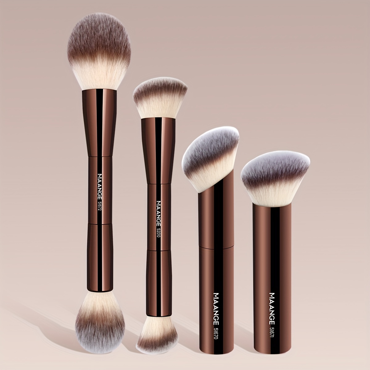 TEMU Maange Kabuki Makeup Brush Set, 4-piece Professional Dual-, Powder, Blush Brushes, Metal Handle, Soft Nylon Bristles, All Skin Types, Unscented - Premium Beauty Tool For Daily, Travel & Party