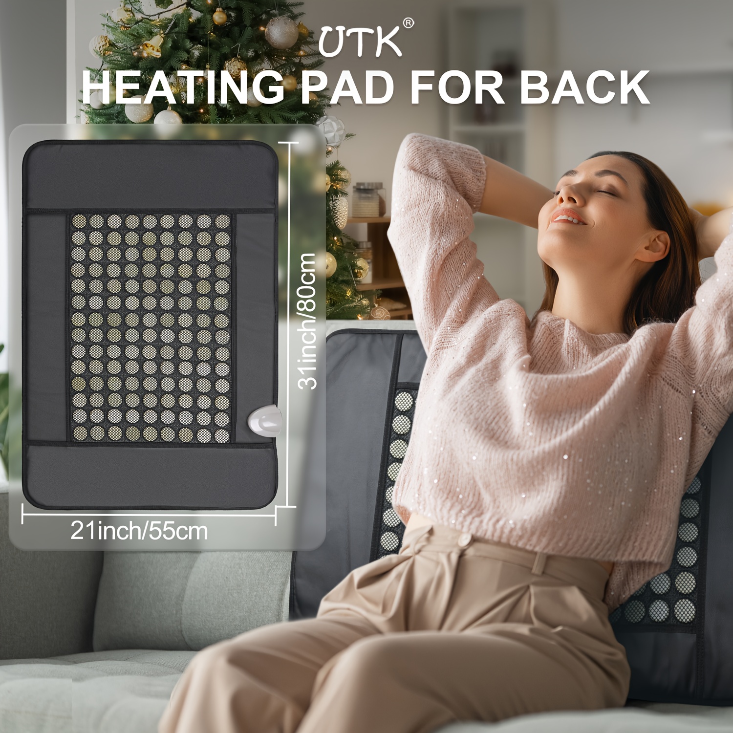 utk heating pad for back with auto shut-off & memory function, 23.5 x16 large heating pad with adjustable temperature (104°f-140°f),   protection & portable travel bag - pu heating pad for lower back, neck, shoulders - ideal gift for  , 110v-130v us plug (battery-powered design not included), heating pad for back electric, back heating pad, heating pad for back   women, heat pad for back, handheld electric heater, heating pad for body relaxation, continuous Product details 3
