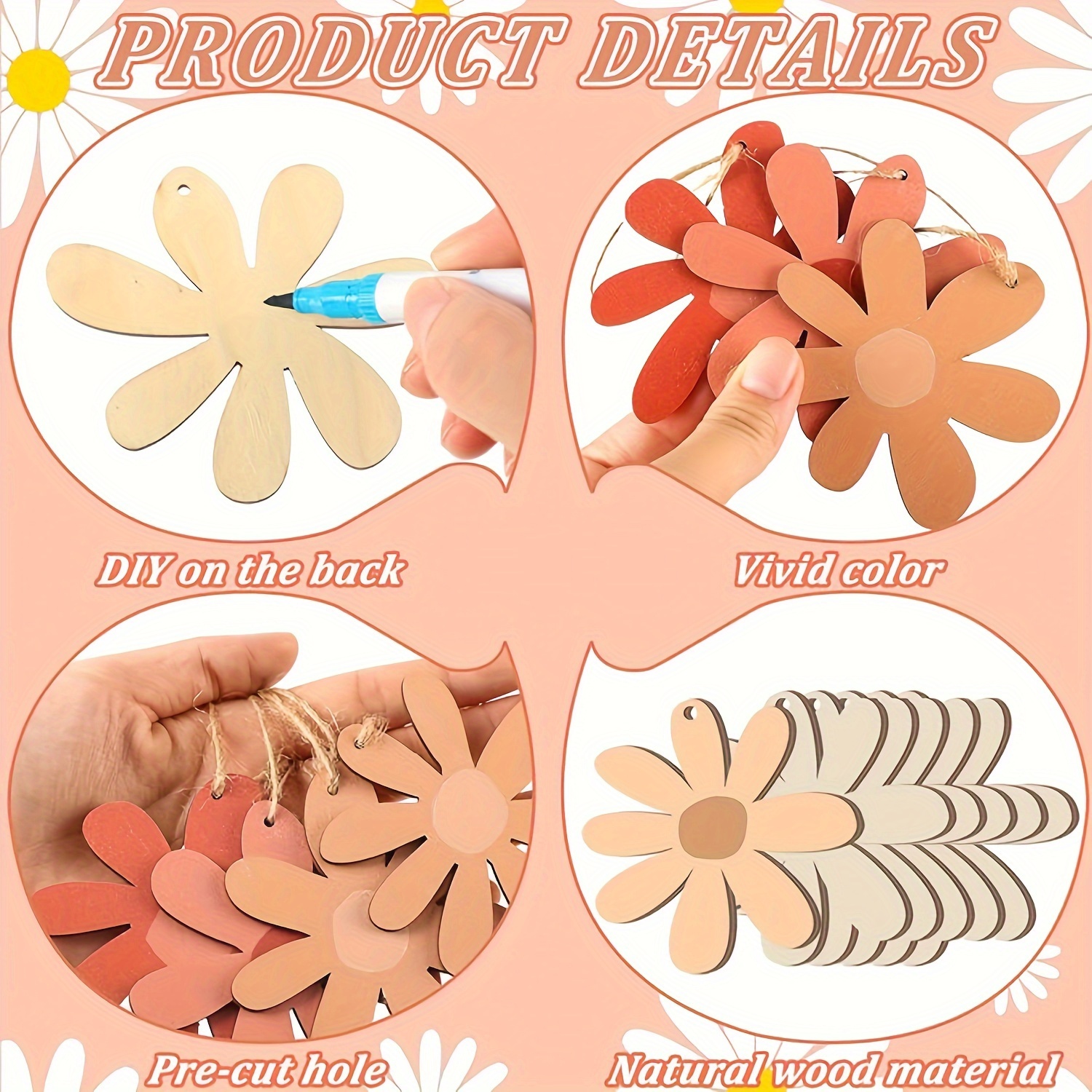 Wooden Daisy Ornaments Daisy Hanging Cutout Daisy Flower - Temu