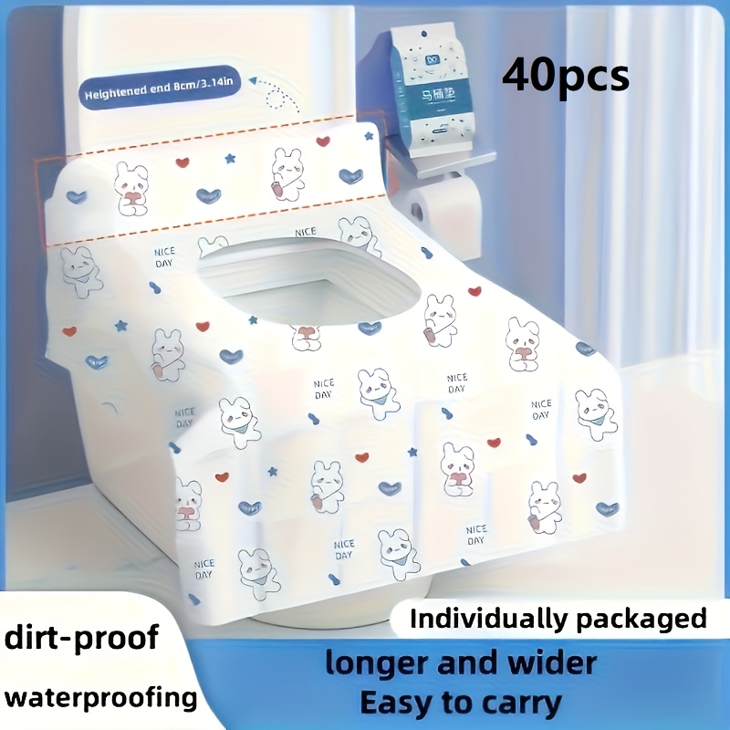 E-shop 40 Stück Einweg-Toilettensitzbezüge - Extra Lang & Breit, Wasserdichte & Staubschutz Toilettensitzschoner mit Niedlichem Häschenmotiv für