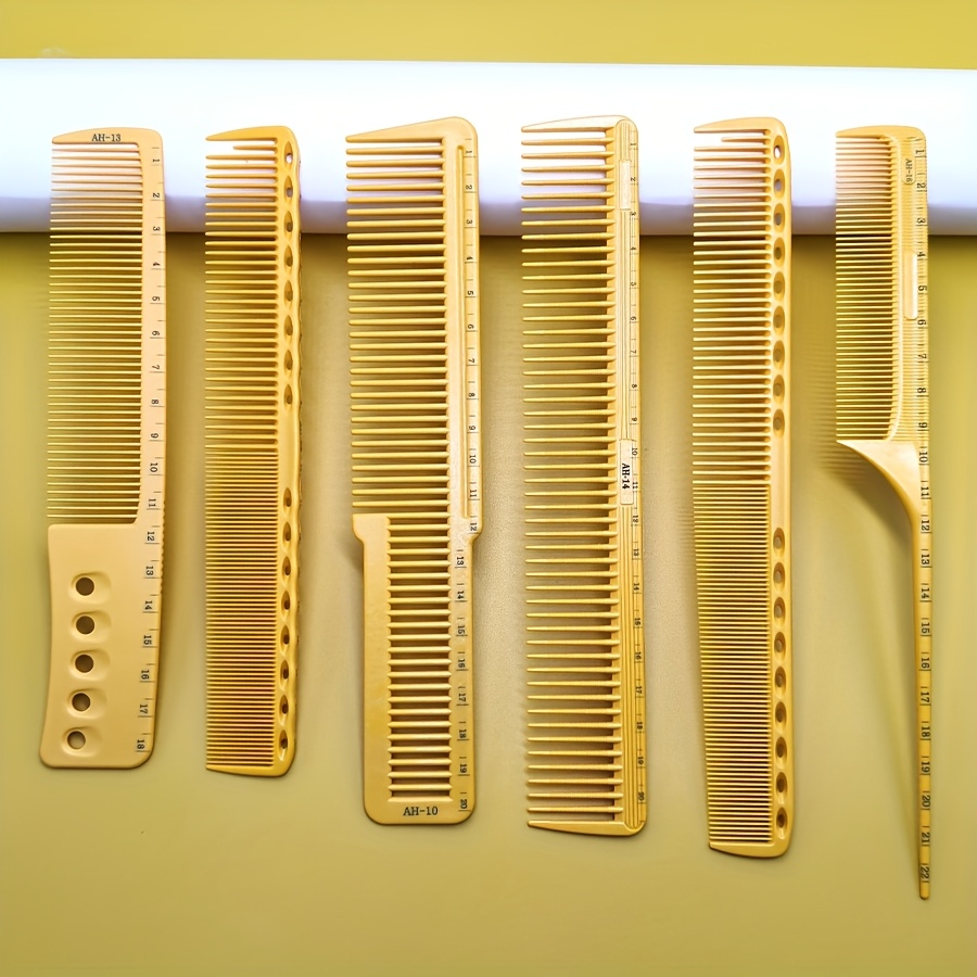 E-shop 6-teiliges Friseurkamm-Set, Gelber Stil Messlineal-Kamm, Unisex Haarstyling- Trimm-Kit, Präzisionsschneide- Styling-Kämme, Essentielles