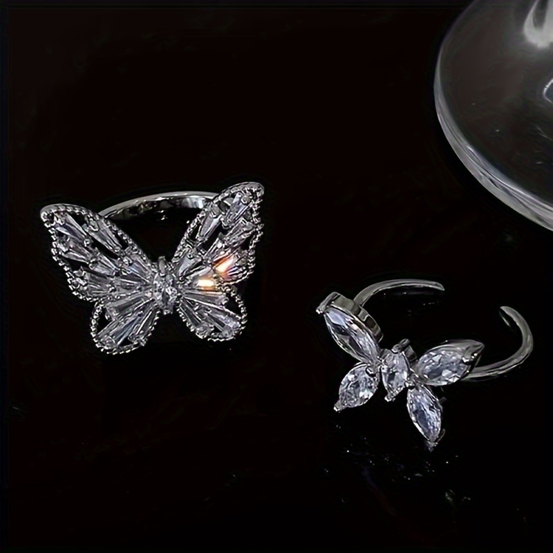 E-shop 2er-Set Schmetterlings-Zirkonia-Ring Damen Leichter Luxus Mode Offener Verstellbarer Indexring