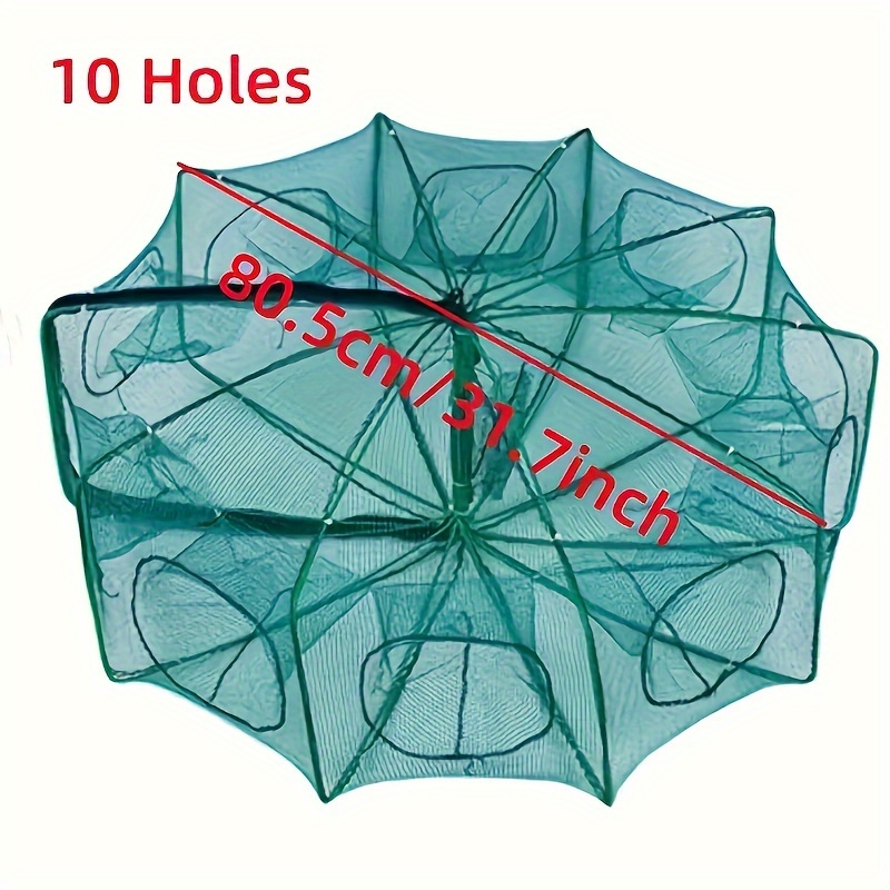 Durable 6-hole Fishing Trap - Foldable Nylon Net Suitable For Eel, Lobster, And Fish | Green