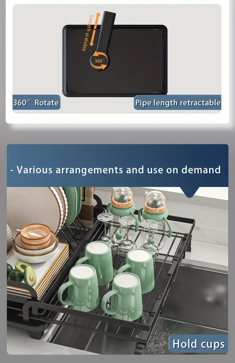 2 in 1 expandable rust resistant metal dish drying rack with pan slots utensil holder and for space saving kitchen counter and sink organization Product details 9