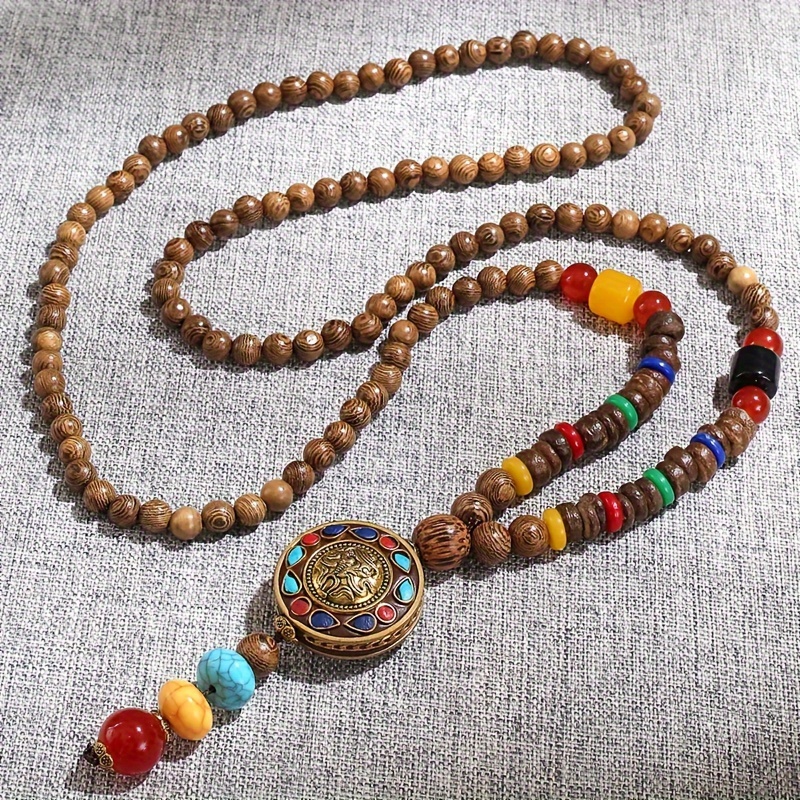 

1pc Tibetan Wooden Y- Long Necklace For Women, Ethnic , , For ,