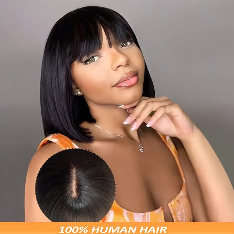 

Chic Bob Wig With Bangs For Women - 150% Density, Straight Human Hair, Pre- With Baby Hair, Glueless Lace Front, Versatile Style, Z 2x1, Lace Front