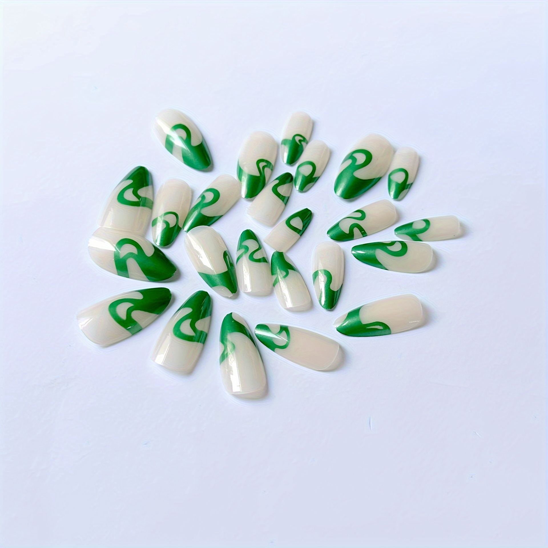 st patricks day green false nails green corrugated sweet cool nail art set medium almond false nails details 1