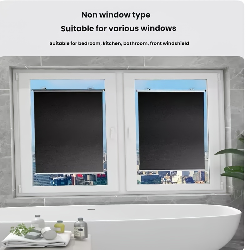 2pcs Window Balcony Office Sunshade Heat Insulation Roller Shades Full Blackout No-Drill Suction Cup Retractable Car