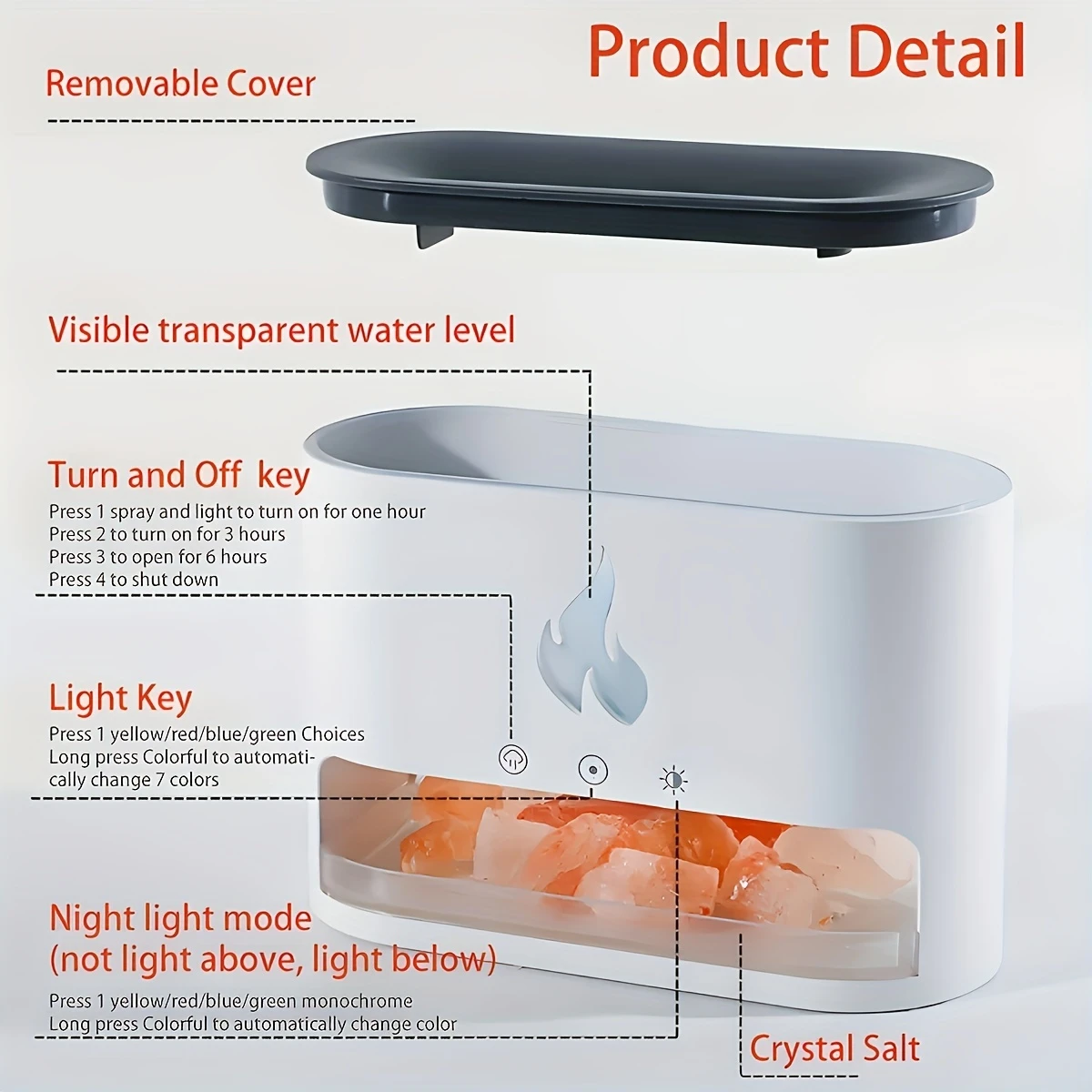 salt stone humidifier aroma diffuser with high fog volume usb powered simulated flame color changing night light essential oil diffuser for office desktop gift 1pc details 4