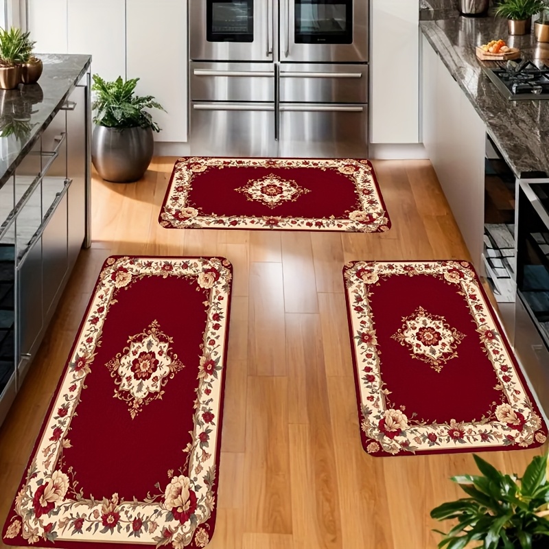 TEMU 3pcs Thickened Flannel Kitchen Mats, Suitable For Bedroom, Living Room, Kitchen Door, Christmas Absorbent Carpet, Ideal Gift, Lightweight